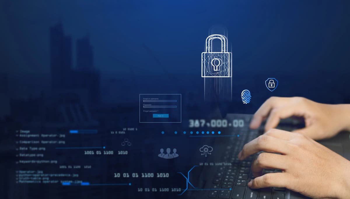Cadenas numérique et données chiffrées au-dessus d'un clavier, cybersécurité des agents IA