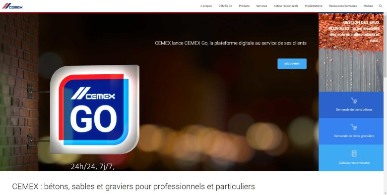 Homepage du site internet Cemex